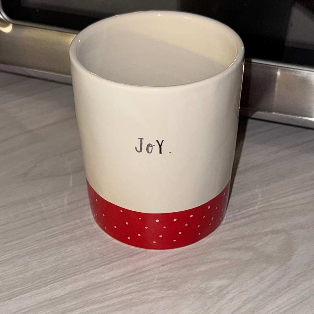 NWT Rae Dunn Ceramic White/Red Holiday Christmas 4.5” Canister Jar Holder JOY